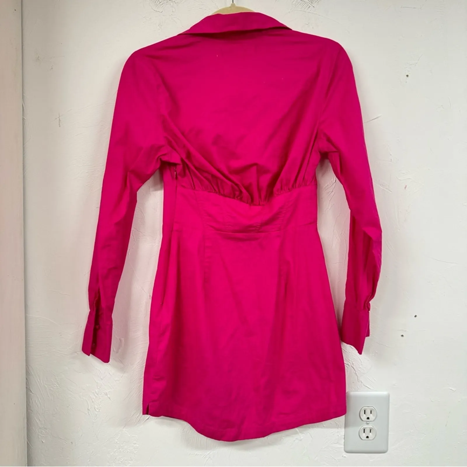 Urban Outfitters Hot Pink Long Sleeve Mini Dress Womens XS Barbie Core Collared - Image 10