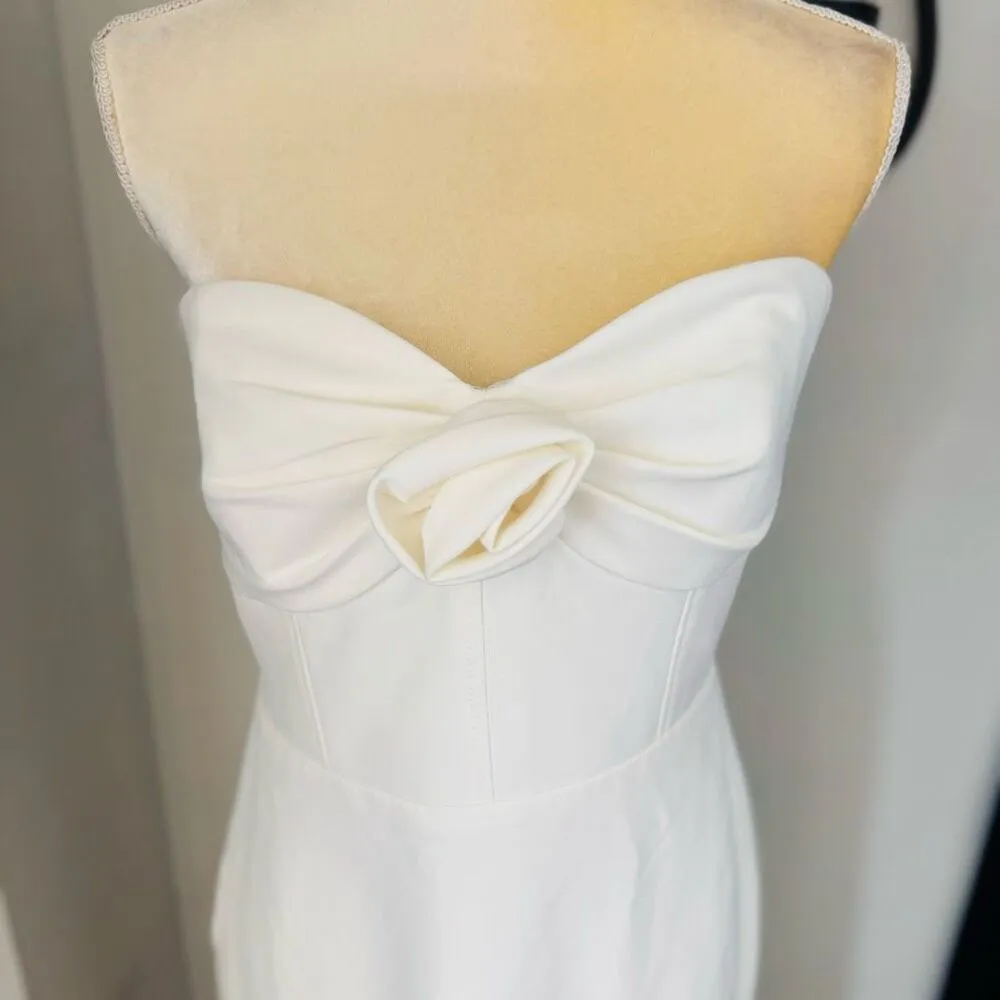 Monique Lhuillier Leonor Strapless Crepe Midi Dress, Size 12,‎ White, NWT - Image 13