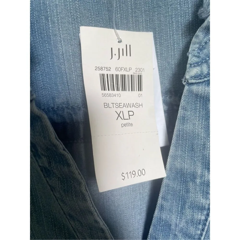 NWT JJill Lightweight Fringe Neck Button Front Denim Shirt Dress XLP Blue Size undefined - Image 11