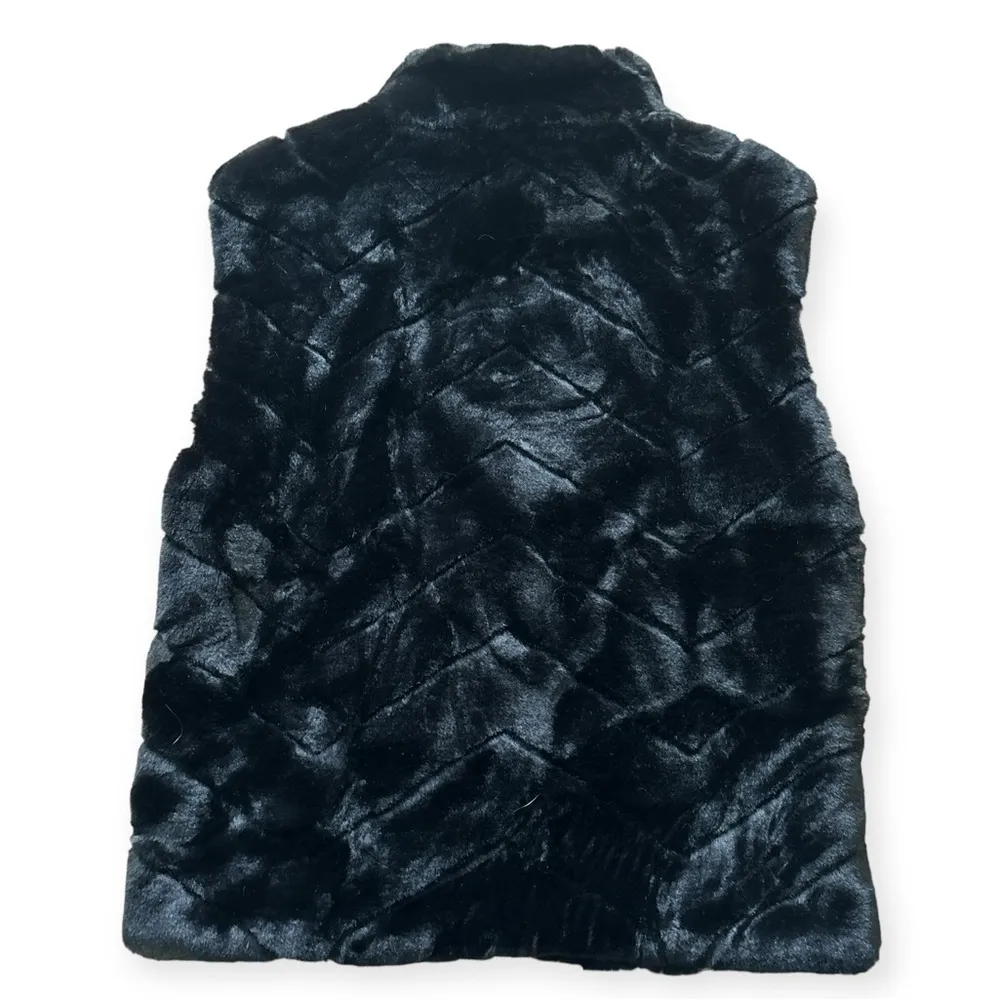 Investments Women Black Faux Fur Vest Size Large EUC - Image 2