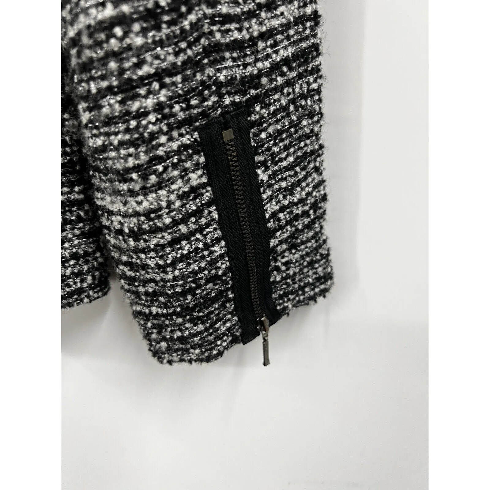 Zara Tweed‎ Blazer One Button Heather Gray Black Long Sleeve Pockets Size Large - Image 7