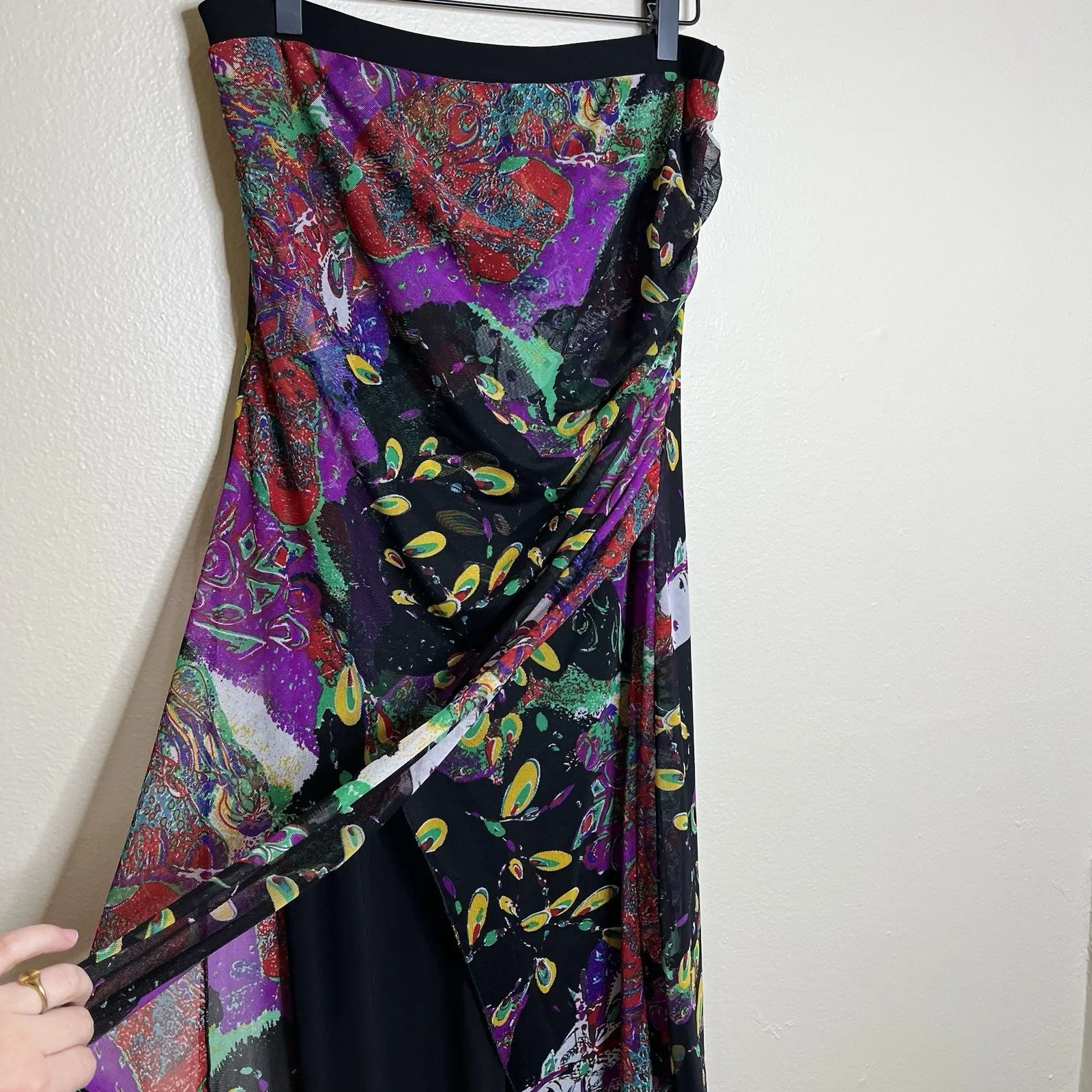 Vtg Janine London Paris Jumpsuit Romper Wide Leg Suit Set Mesh Y2K Art To Wear Black Size M - Image 3