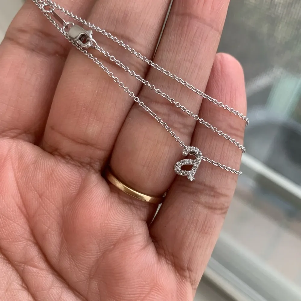 10k White Gold "A" Initial Diamond Necklace - Image 5