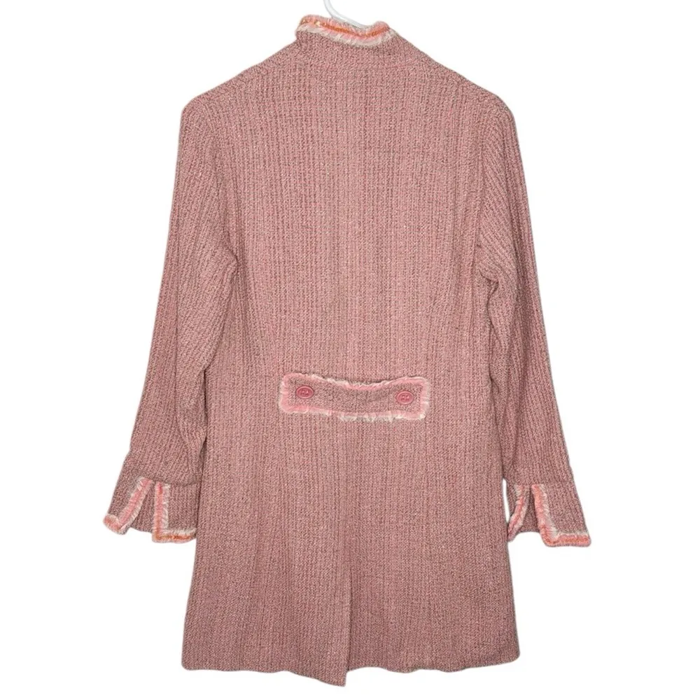 Kenzie pink silk tweed longline jacket with sequined fringe trim size 8 - Image 2