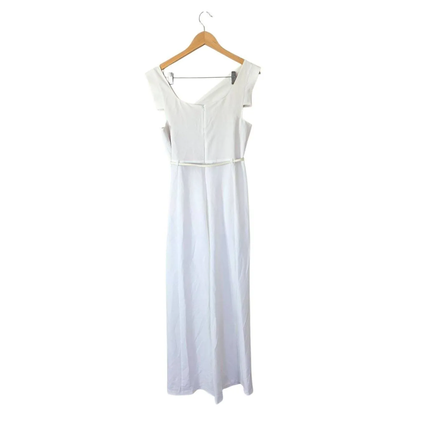 Black Halo Jackie Asymmetric Belted Jumpsuit White Size 12 NEW - Image 3