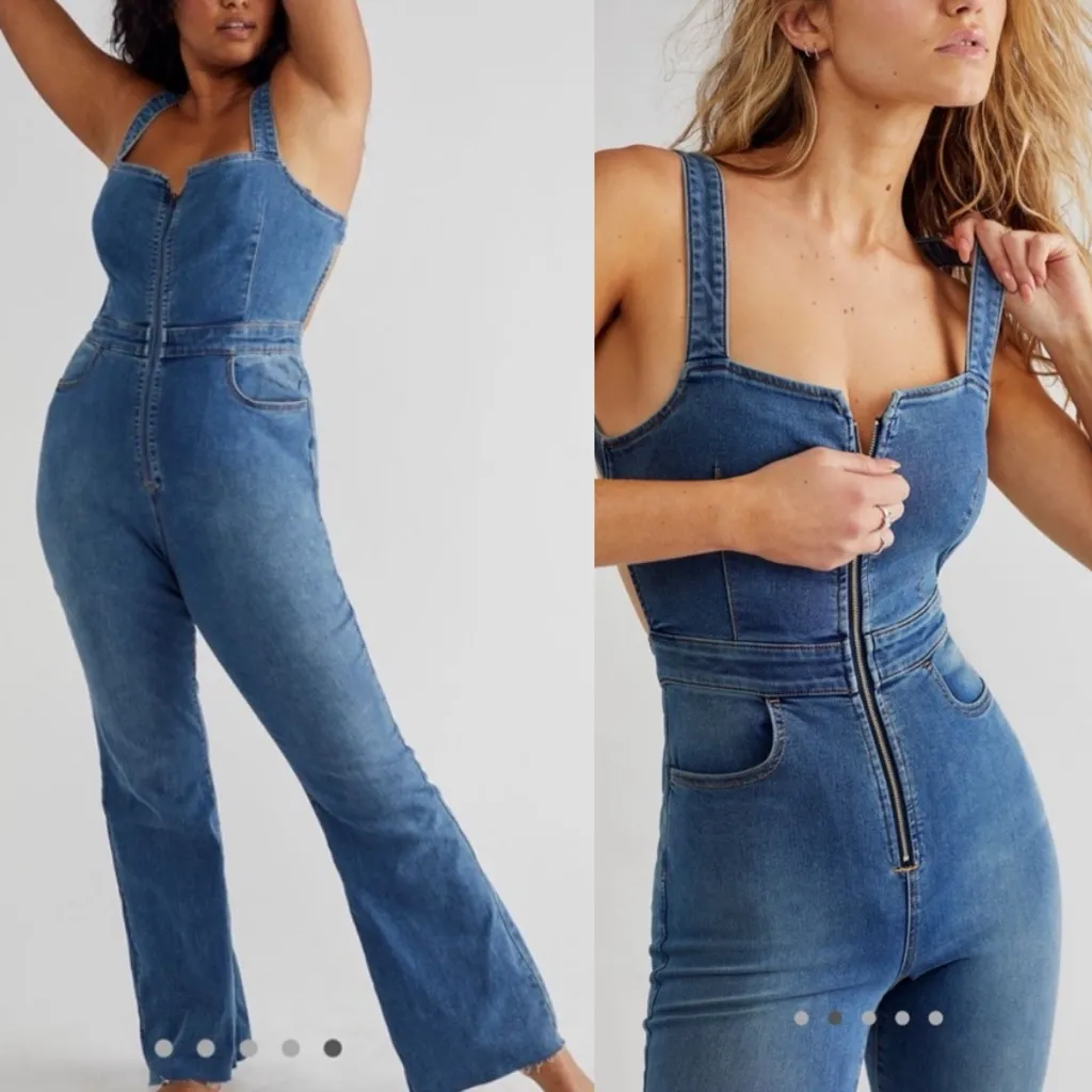 Free People X We The Free Crvy 2nd Avenue One Piece Jumpsuit Overalls Denim Blue - Image 4