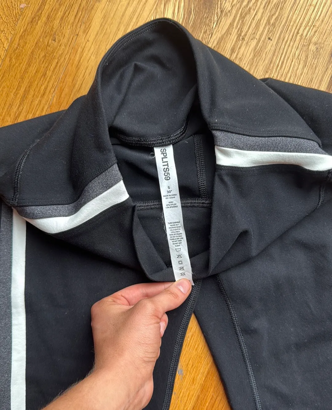 Black Flare Leggings; White and Grey Stripe - Image 7