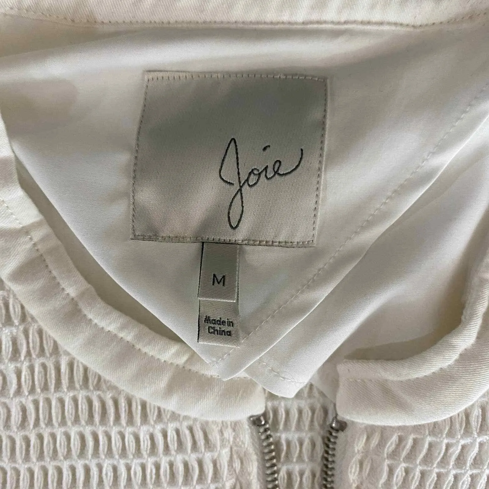 Joie Zip Front Jacket Medium White Waffle Knit Pockets Cotton Blend Zip Cuffs - Image 8