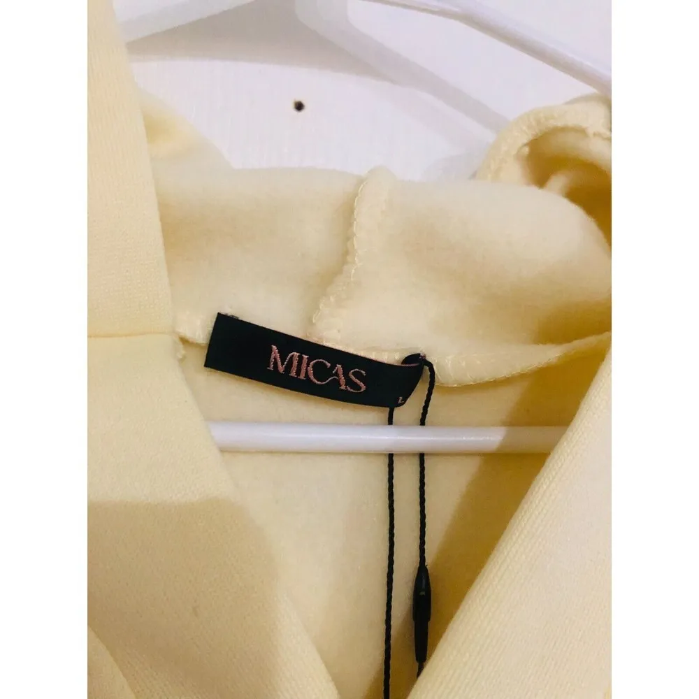 Micas Women's V-Neck Long Sleeve Pocket Hooded Sweatshirt Pullover Beige Large - Image 5