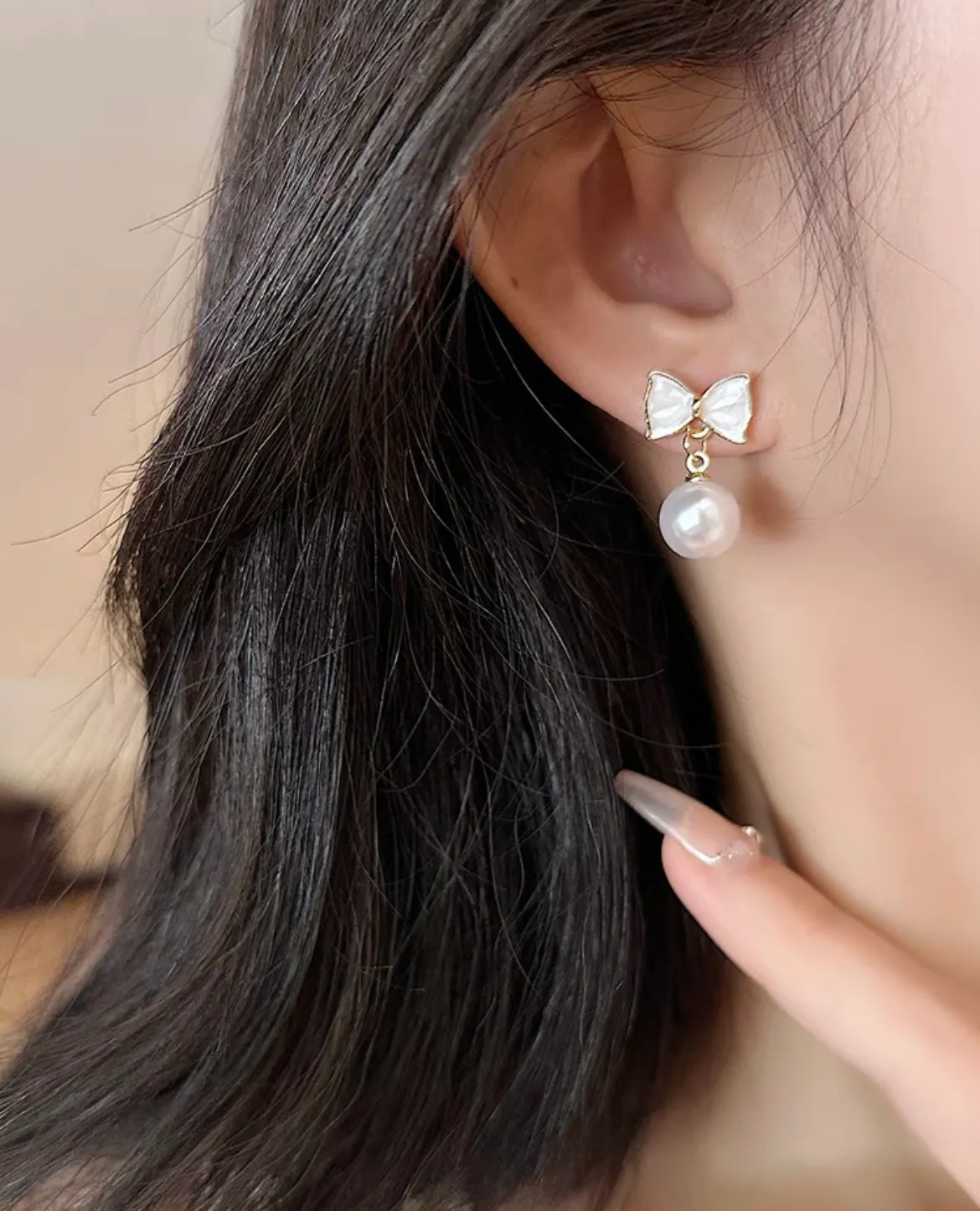 Gold Plated Pearl Earrings - Image 2