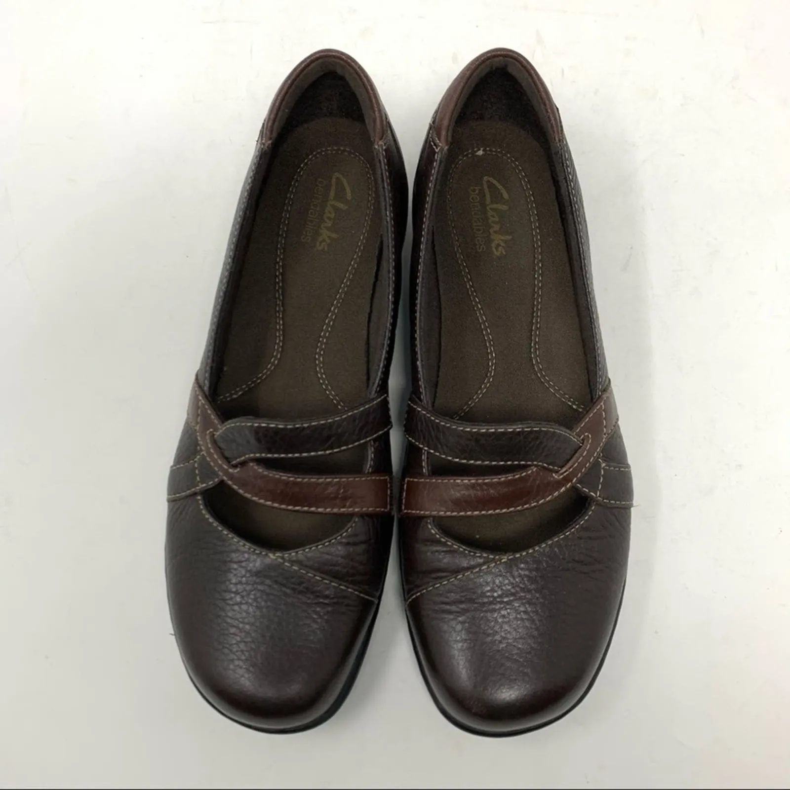 Clarks Bendables Sixty Cruise Brown Tumbled Leather Mary Jane Slip On Loafer 7.5 - Image 3