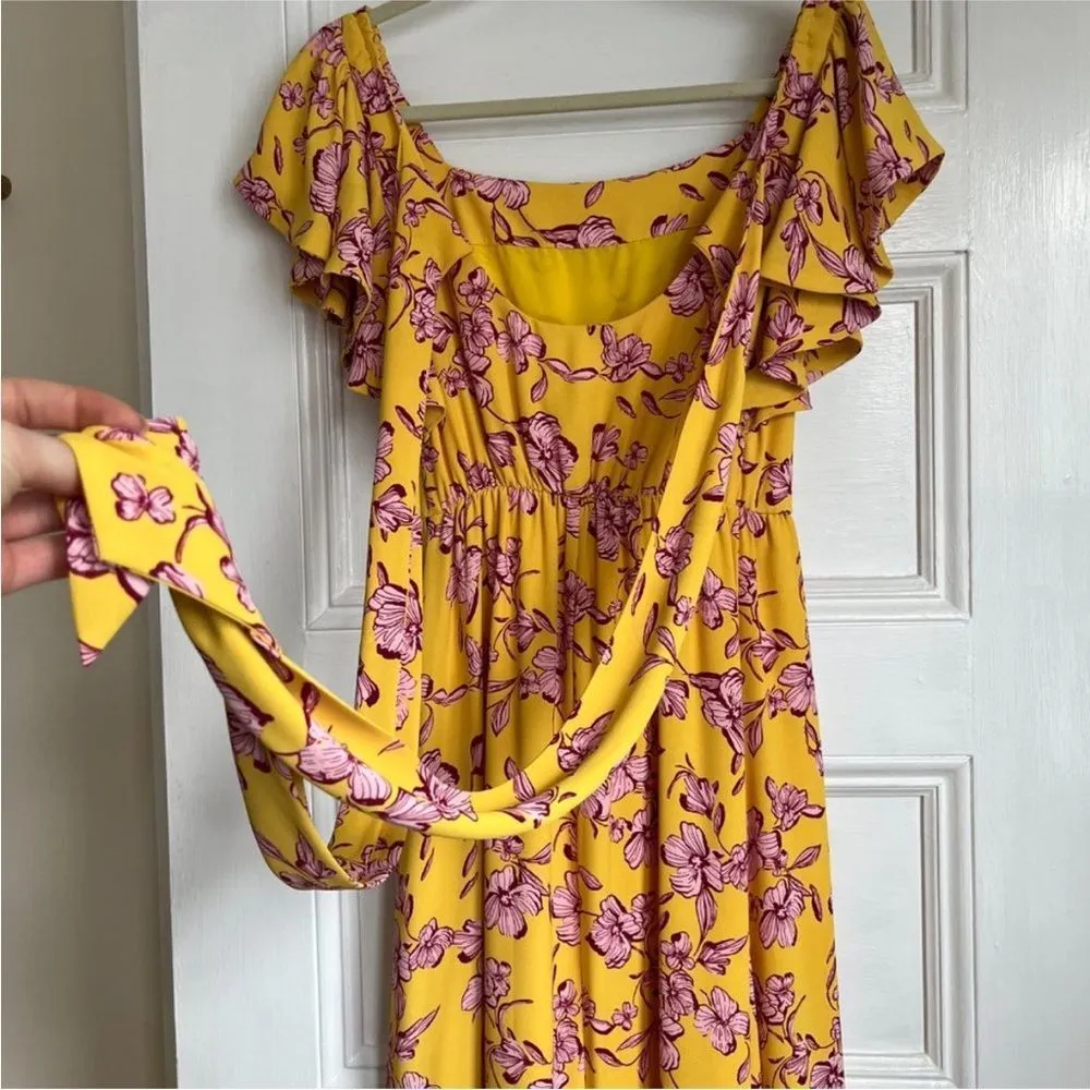Sachin & Babi Yellow Flutter Sleeve Floral Print Maxi Dress Size 8 - Image 7