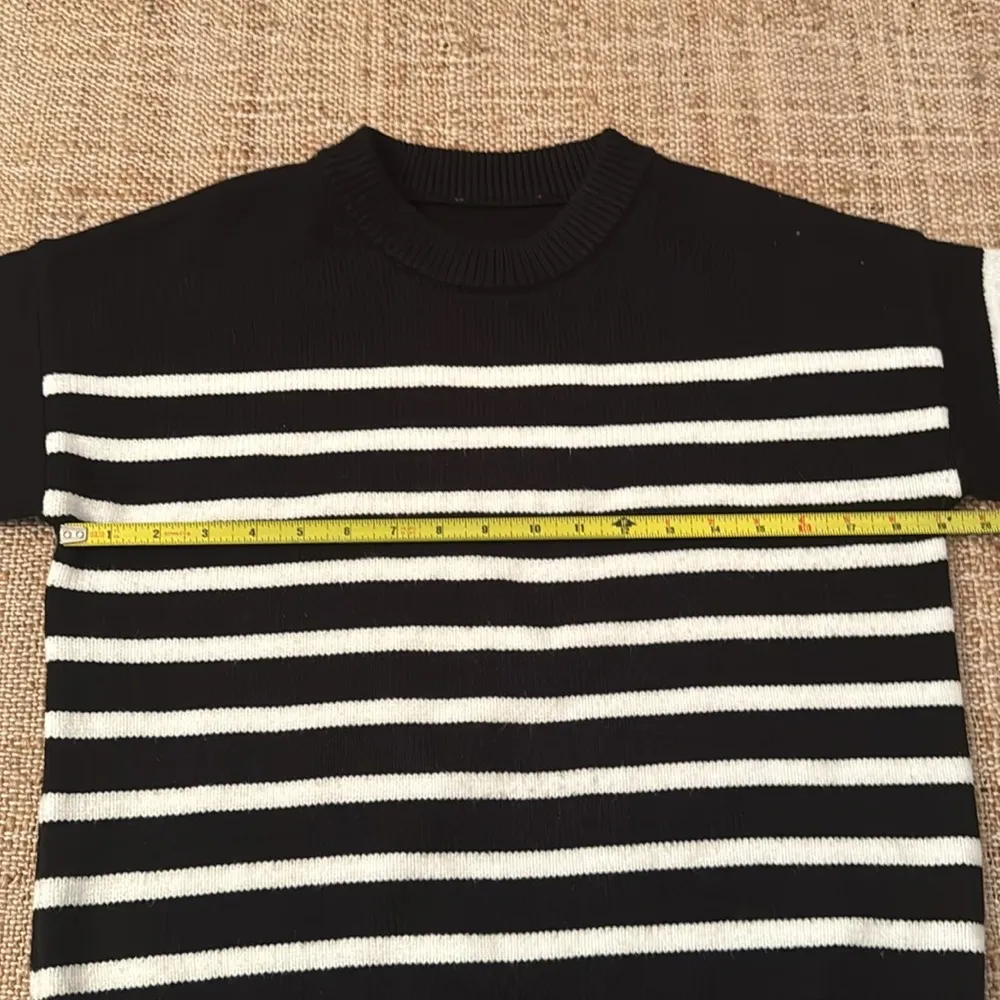 Black and White Striped Crew Neck Sweater Knit - Image 4