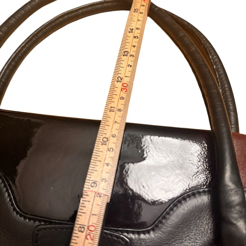 Pourchet Paris Black Patent Burgundy Suede Satchel Tote Vintage 13x10.5 Bag GUC - Image 11