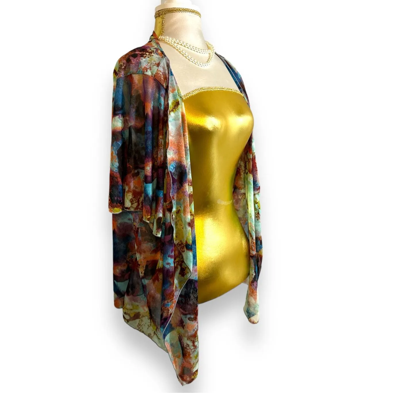 Vintage Y2K Maurices Sheer Watercolor Open Front Flowy Kimono Sweater sz 2X Boho - Image 2