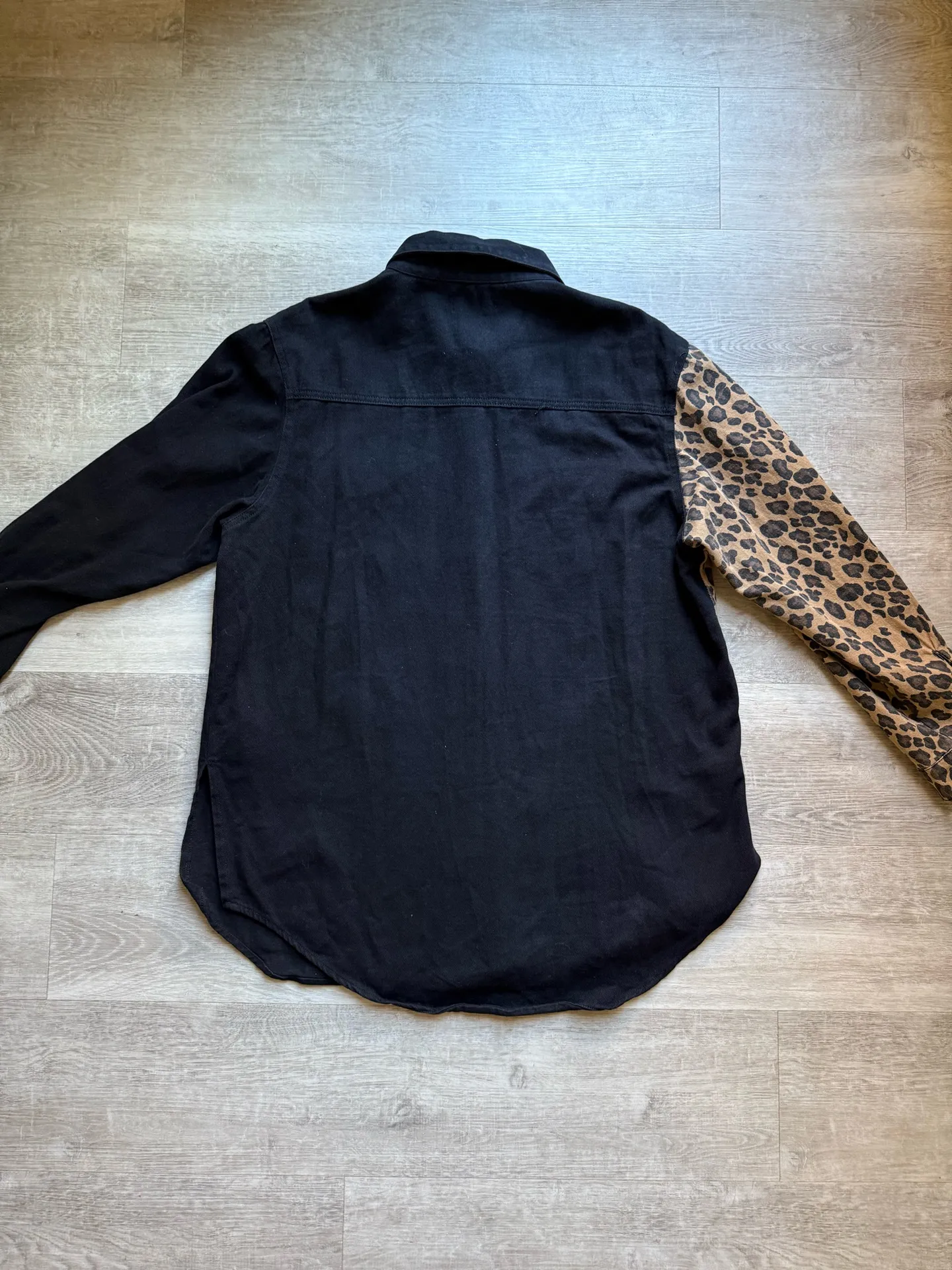 Missguided Split Leopard Print And Black Cotton Denim Long Sleeves Shirt Size 10 - Image 6