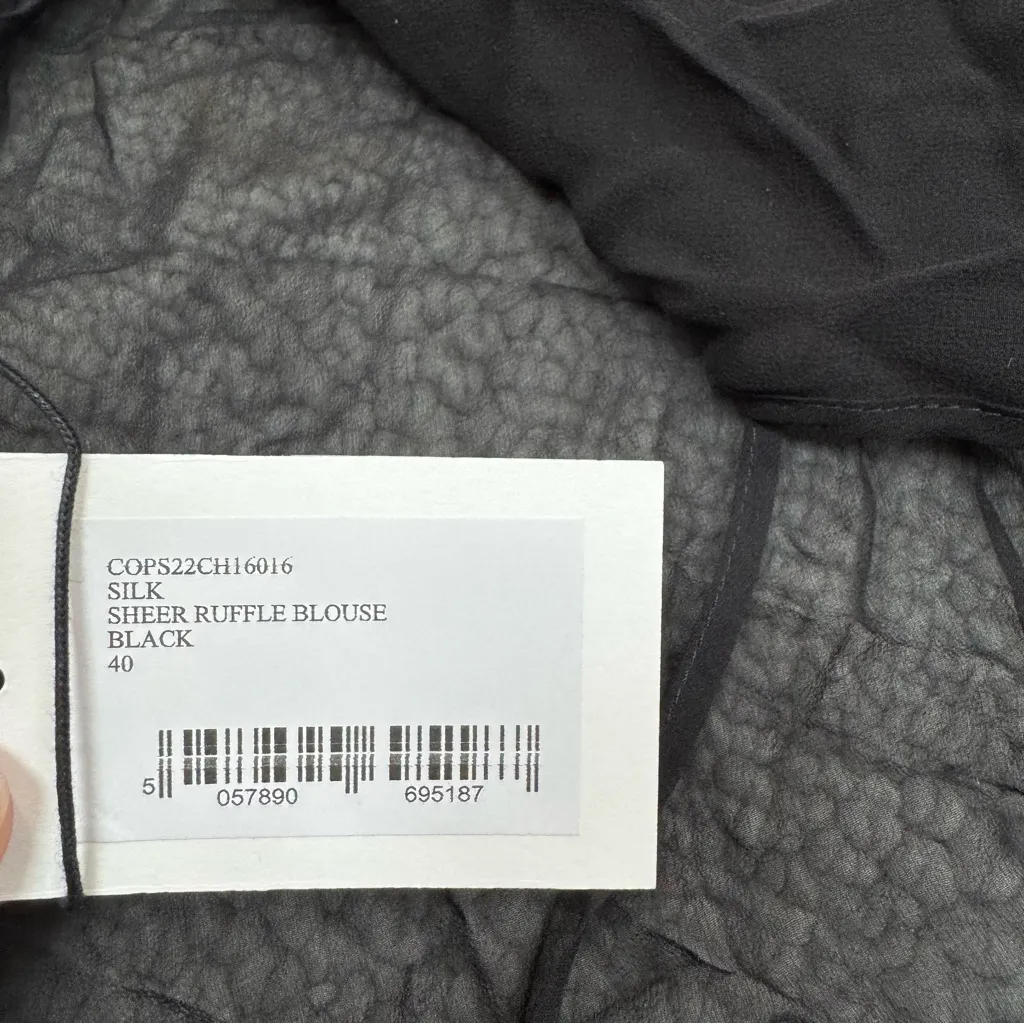 NWT Coperni Sheer Ruffle Blouse Black Size 8 - Image 4