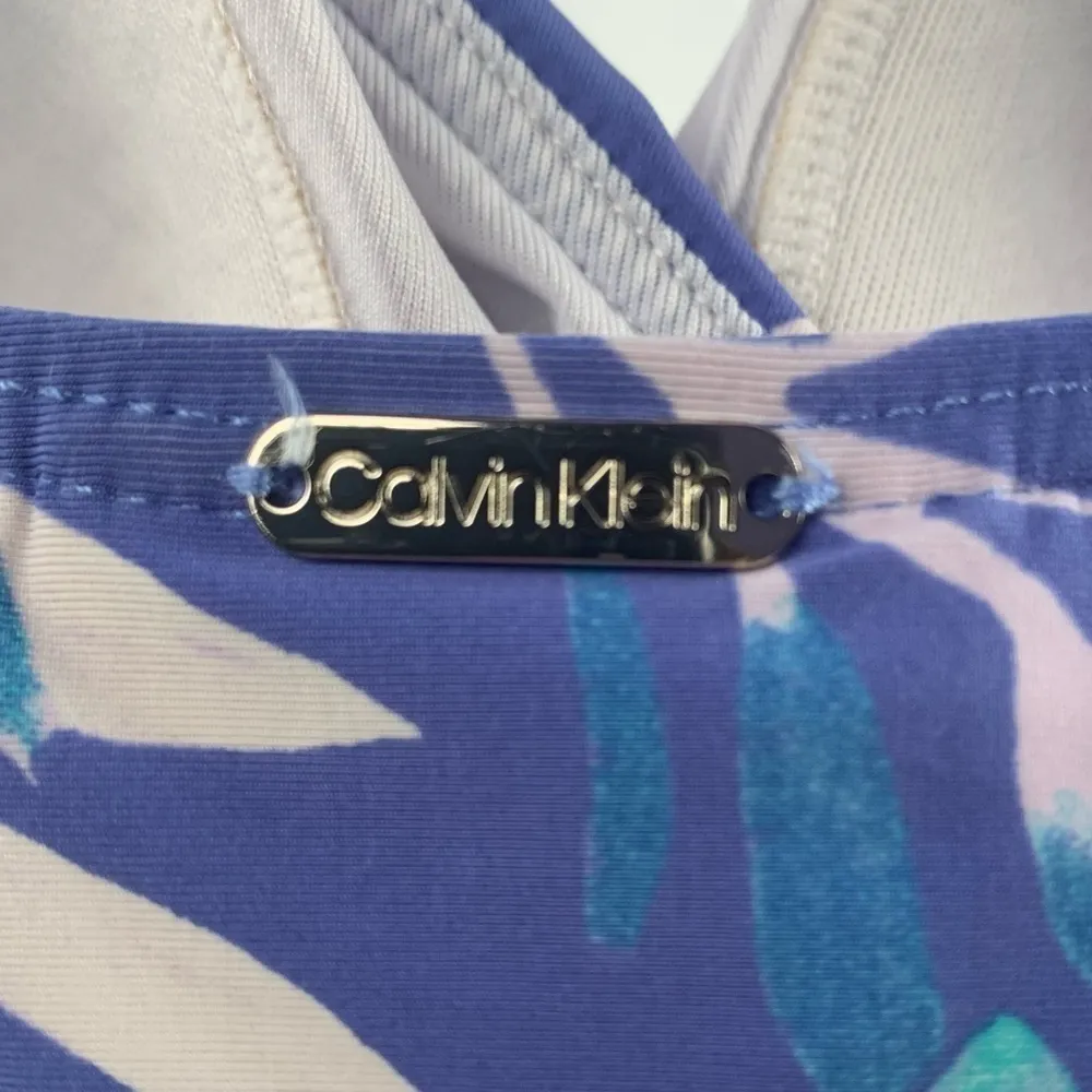 Calvin Klein Floral V Neck One Piece Swimsuit Bathing Suit in Blue Purple Size 4 - Image 3