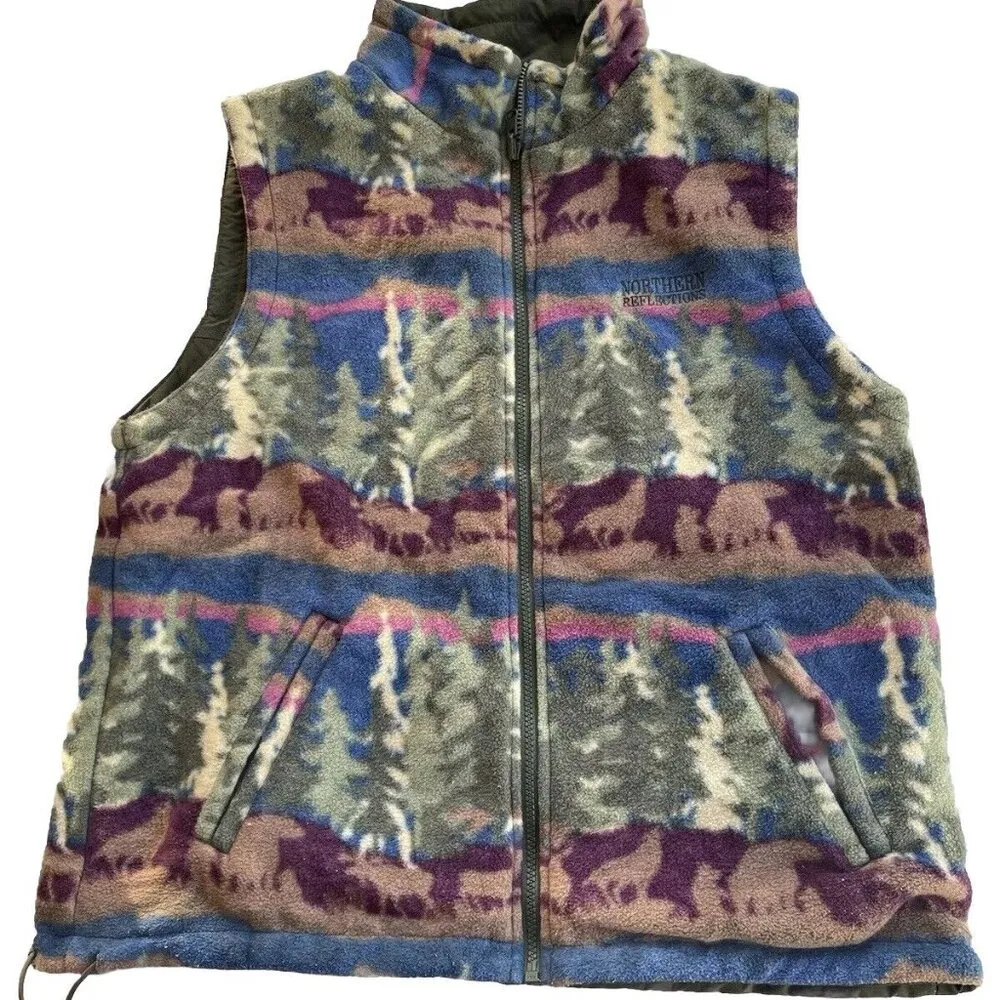 Vintage Northern Reflections Fleece Women’s Sz M Forest Wilderness Short Sleeve - Image 5