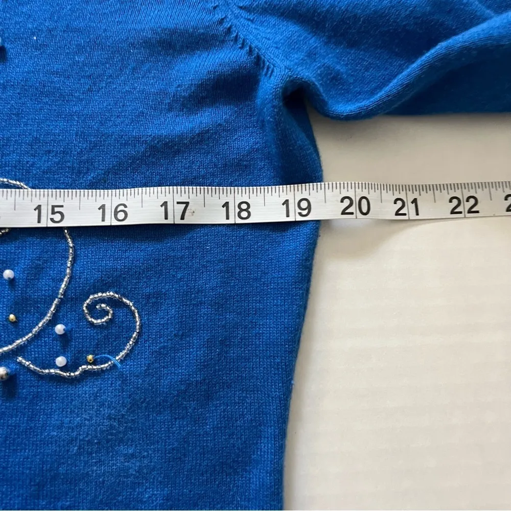 Vintage Jack be quick Santa sweater v neck blue beaded size medium - Image 13