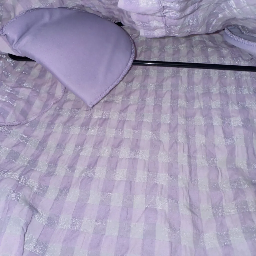 Zara Women's Size Small Purple Sleeveless Shoulder Pad Plaid Button Up Crop Top - Image 4