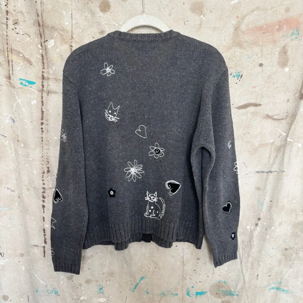 Vintage Susan Bristol Embroidered Cat Cardigan Sweater - Image 6