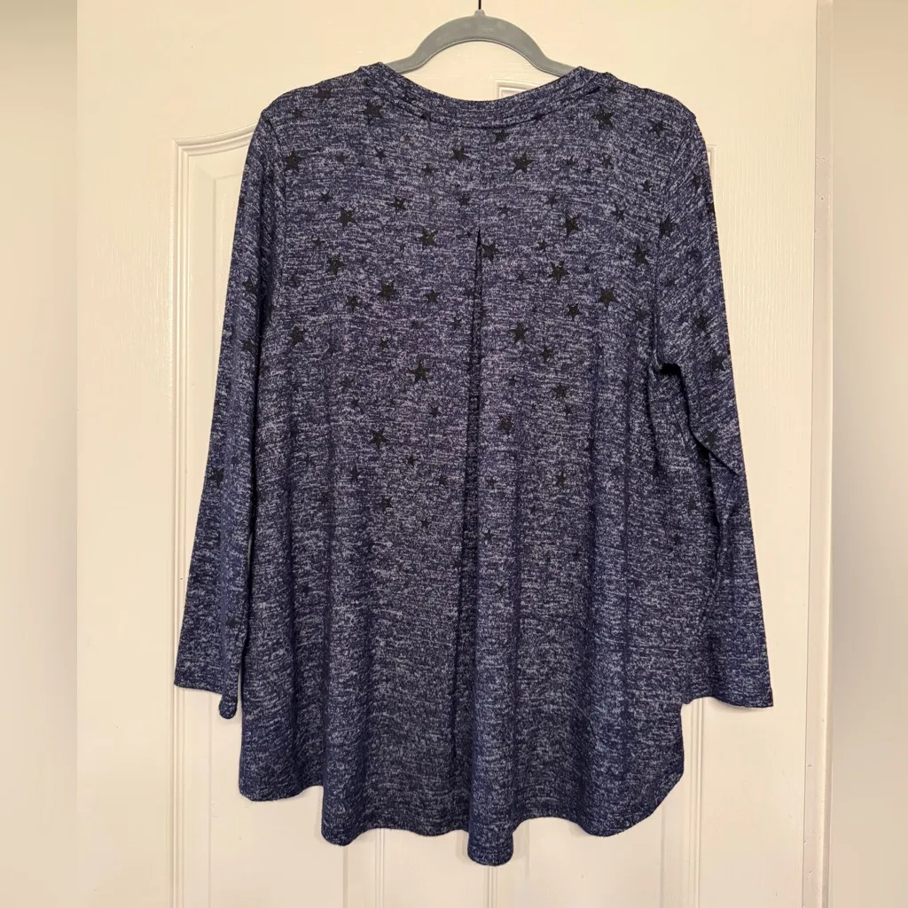 Bobeau Womens Blue Denim Faded Stars Print Long Sleeve Tunic XL - Image 11