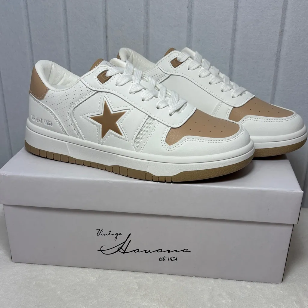 Vintage Havana White/NUDE Cream and Brown Star Sneakers Size 7.5 - Image 2