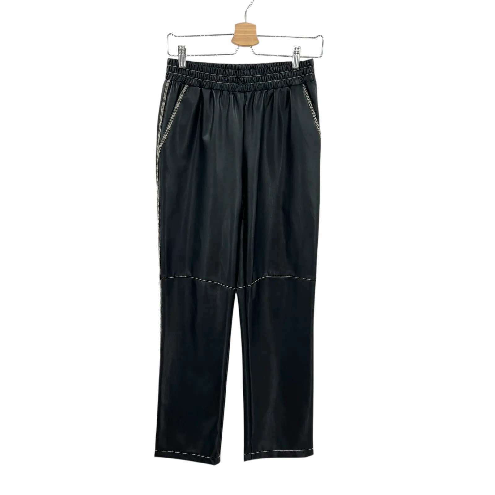Lna Faux-Leather Pants Contrast-Seam High Rise Pull-On Black Size Small - Image 3