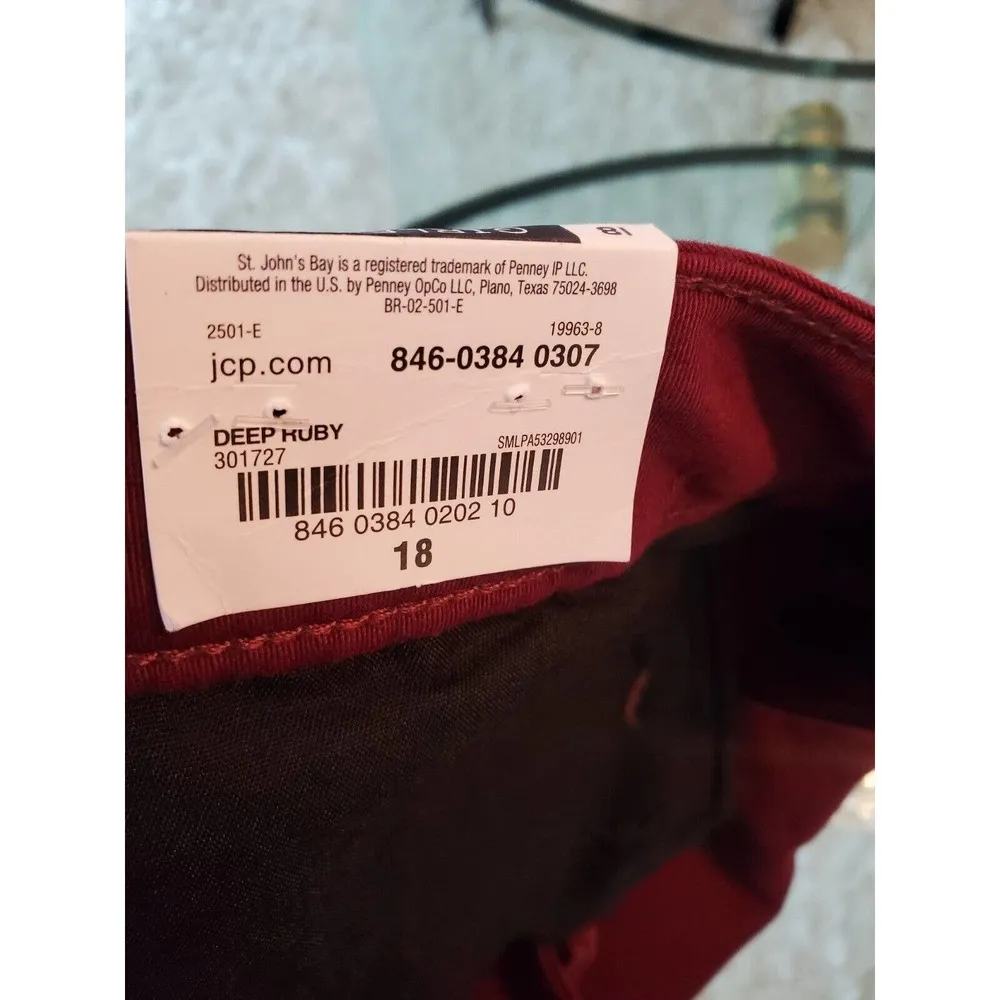 St Johns Bay Womens Red Slash Mid Rise Flat Front Girlfriend Chino Pants Size 18 - Image 12