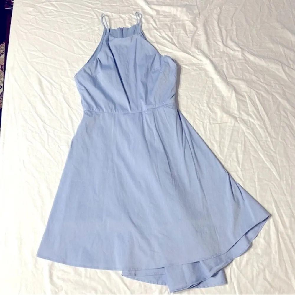 J.O.A. Light Blue High Neck Faux Wrap Dress - Image 3