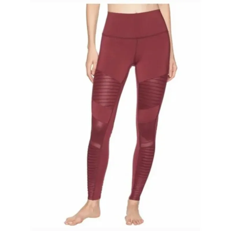 Alo Yoga High Waist Moto Leggings Burgundy Cherry Womens XS - Image 13