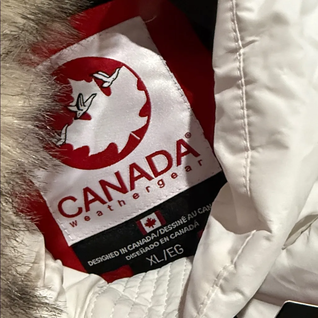 NWT $300 Canada Weather Gear White Puffer Parka Jacket Faux Fur Hood XL Ski - Image 8