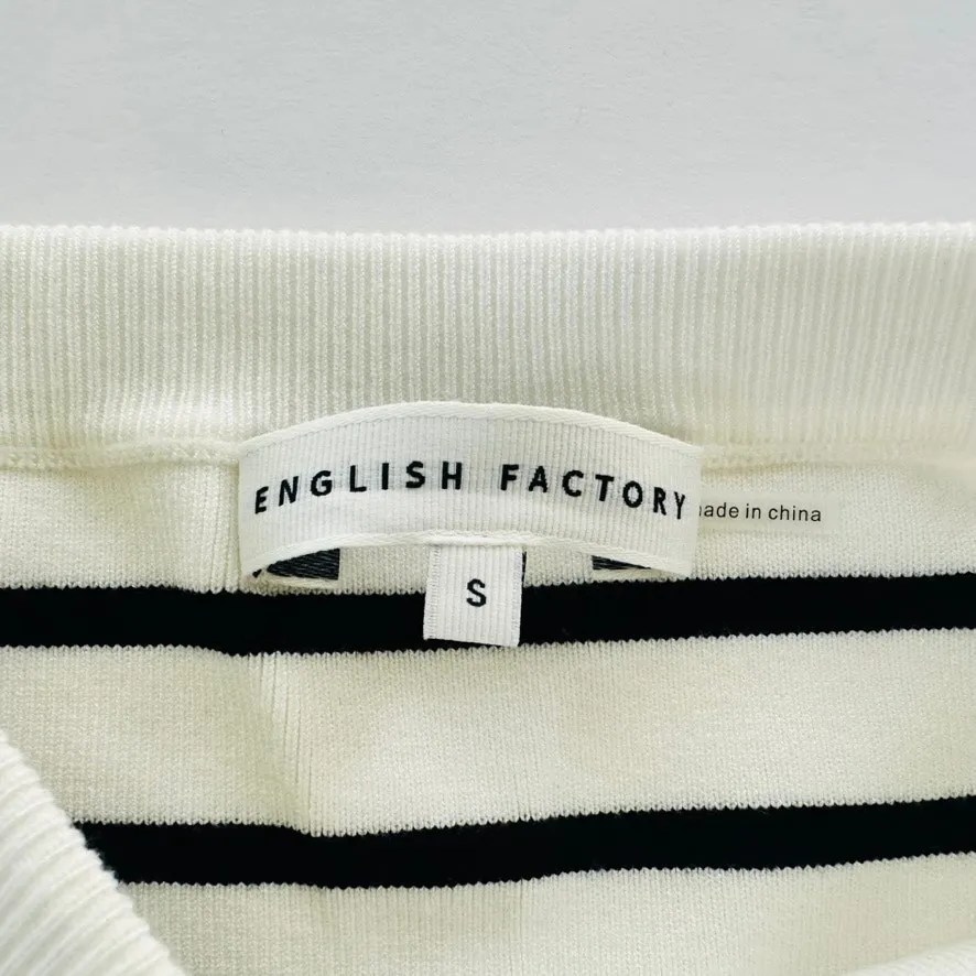 English Factory Women's Striped Tube Top Rosette Flower Size Small Cream Black - Image 5