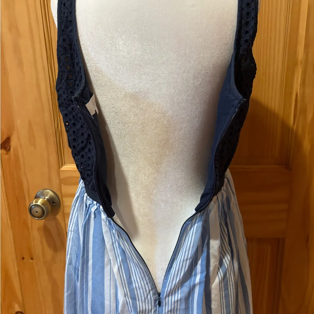Loft Navy Blue Eyelet Chambray Striped Lined Dress - Image 6