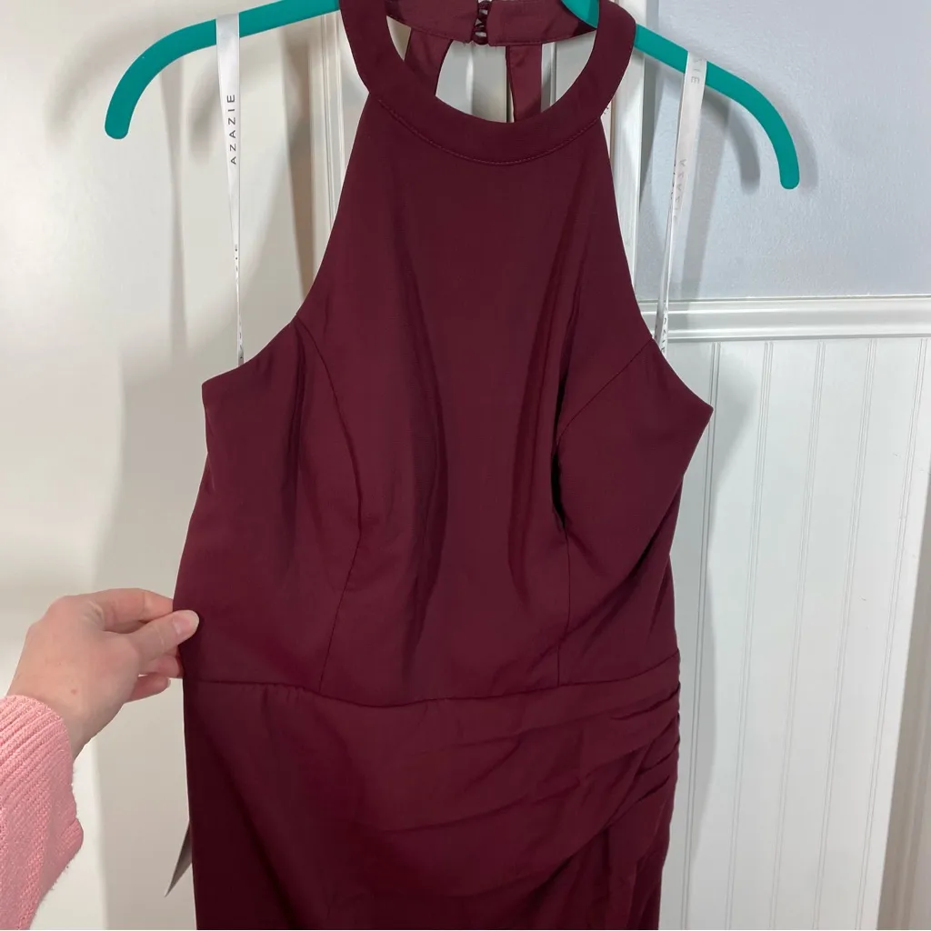 Azazie Galicia Burgundy Cabernet Mermaid Maxi Dress with Halter Neck sz A12 NWT - Image 3
