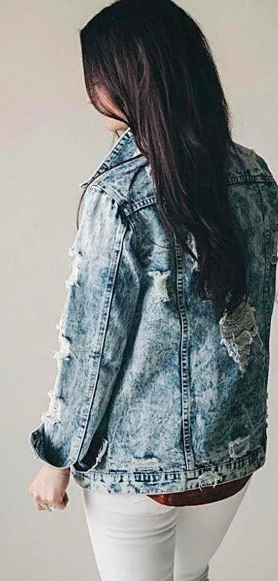 Distressed Denim Jacket Size M - Image 5