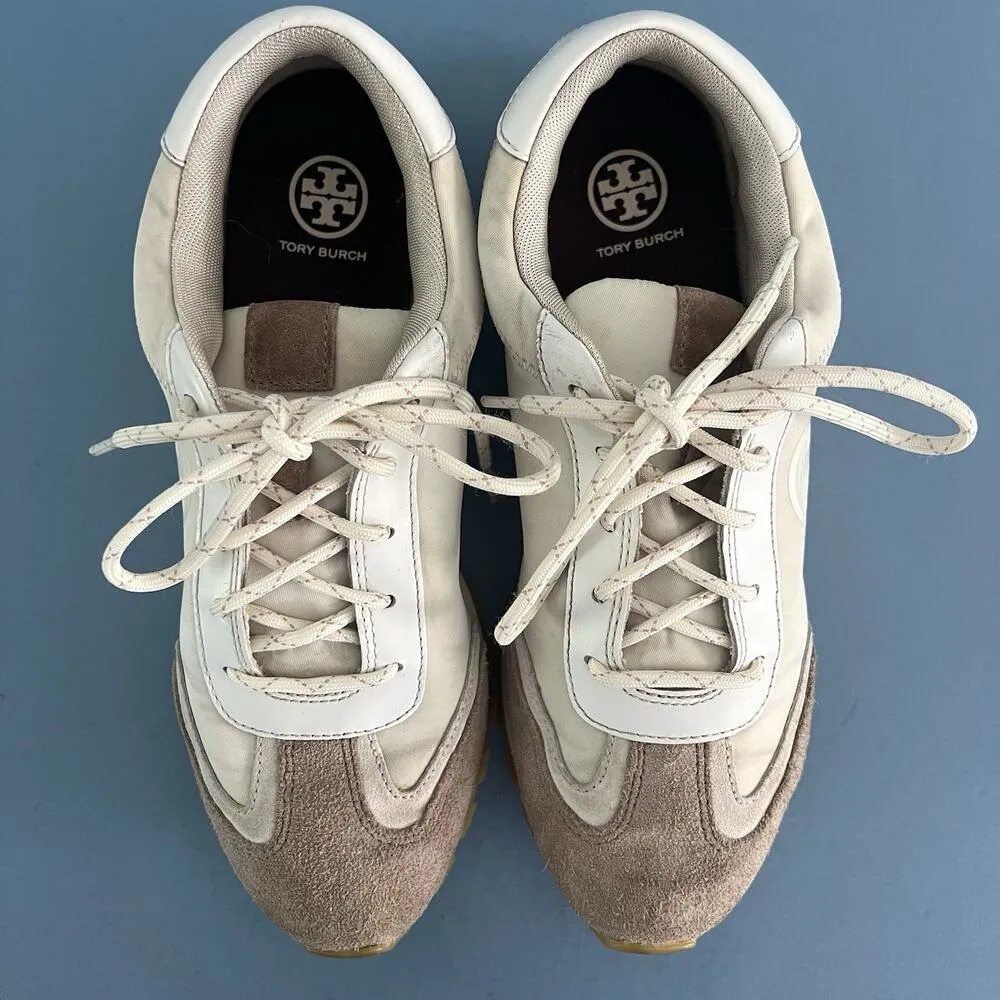 Tory Burch Annie Nylon Suede Ivory White Runner Sneakers - Image 7