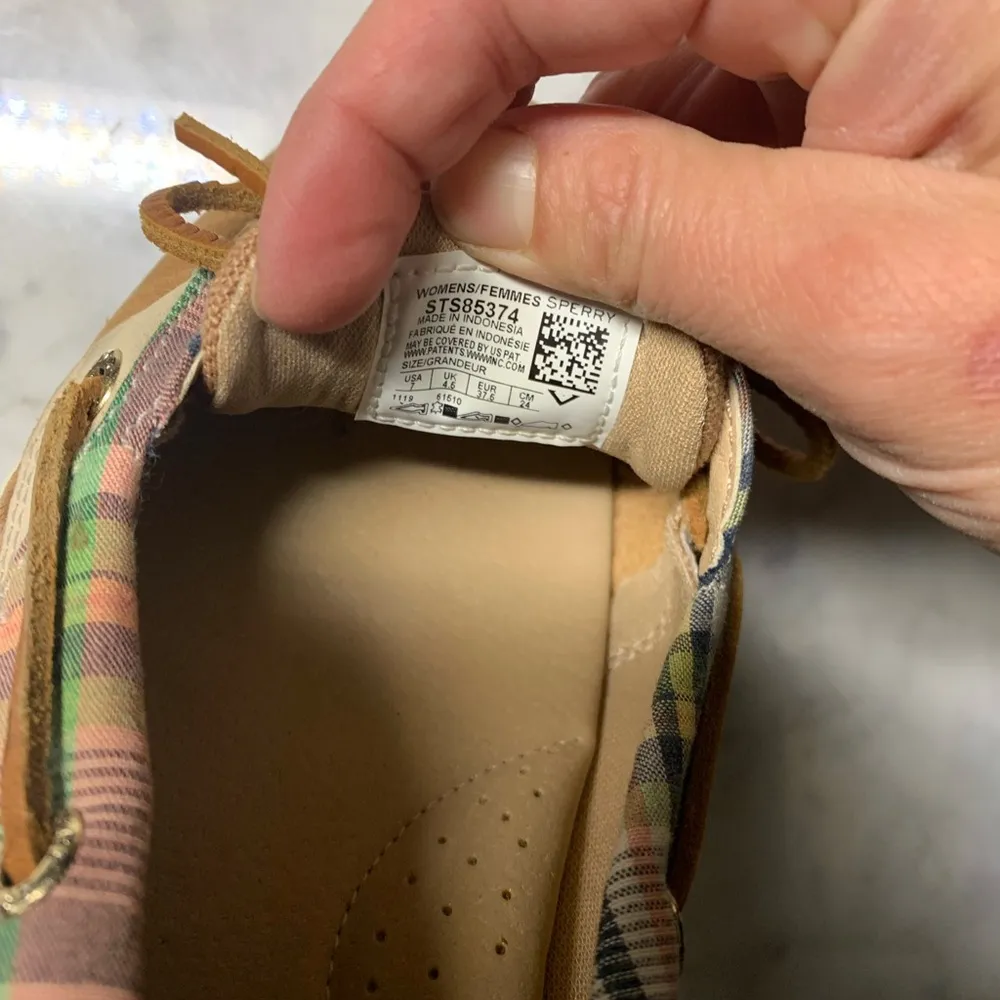 Sperry Top Sider Angelfish Madras Preppy Plaid Slip On Boat Shoe Size 7 - Image 3