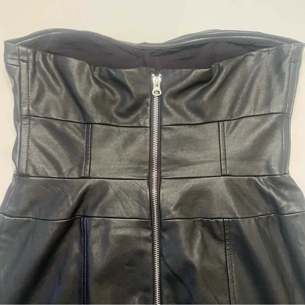 Free People Mira Strapless Corset‎ Faux Vegan Leather Midi Dress Black Size 6 - Image 13