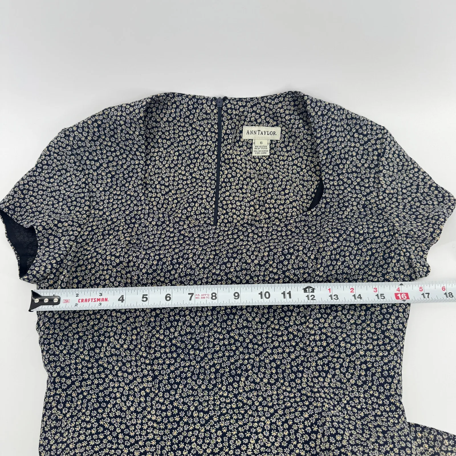 VTG 90s Ann Taylor Ditsy Floral Mini Sundress Size 6 Daisy Navy Cap Sleeve - Image 6