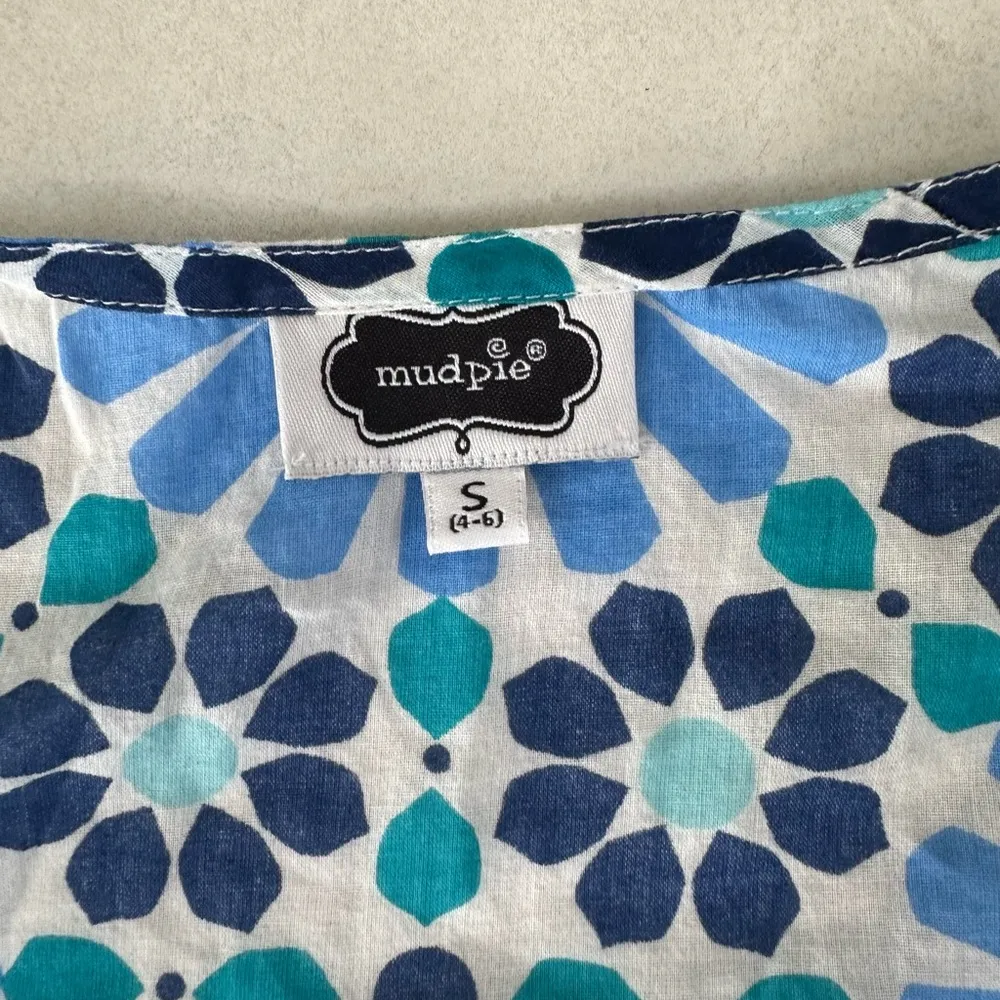 MUDPIE Kendall Pool Tile Blue White Tassle Cover Up Top Pullover, Small 4-6 - Image 2