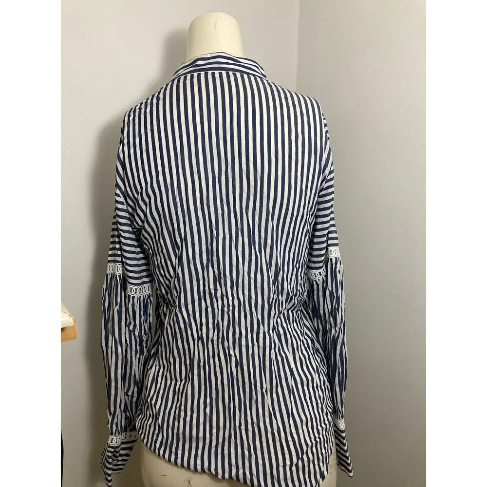 Ann Taylor Size XS Striped Blue White Long Sleeve Stripes Pullover Tunic v-neck - Image 8