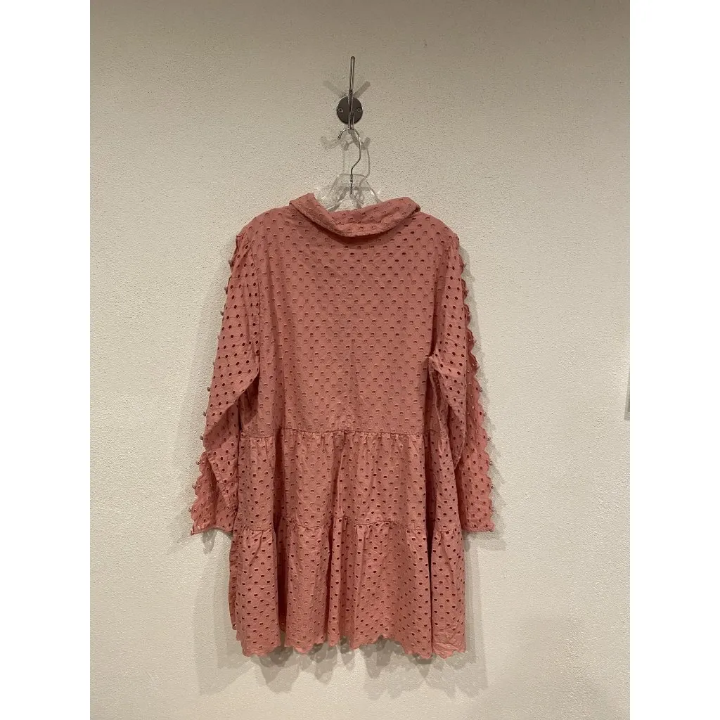 Antonio Melani Patricia Dress Womens 16 Pink Eyelet Tiered Babydoll Long Sleeve - Image 5