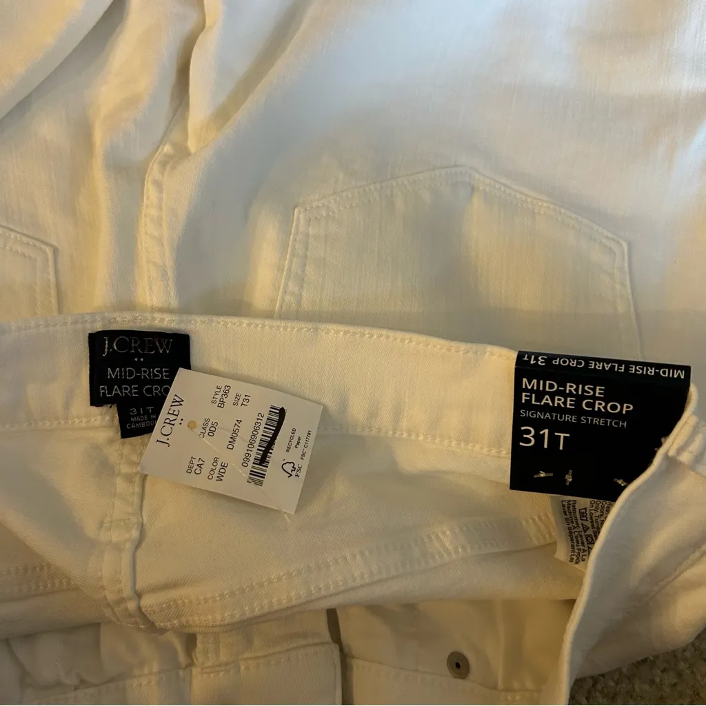 NWT J.Crew Factory White Mid Rise Flare Crop Signature Stretch Jeans 31 Tall - Image 5