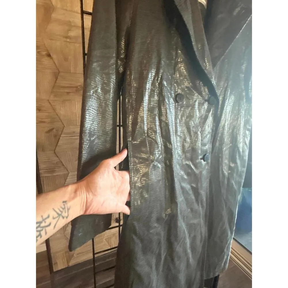 Vintage Drizzle Trench Coat Sz 8 Grey Snake Skin Double Breasted 90's Grunge Gray - Image 5