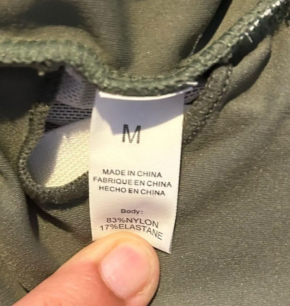 Olive Green Full Body Tank Jumpsuit With Wide Legs & Ruched Backside Size Medium - Image 7