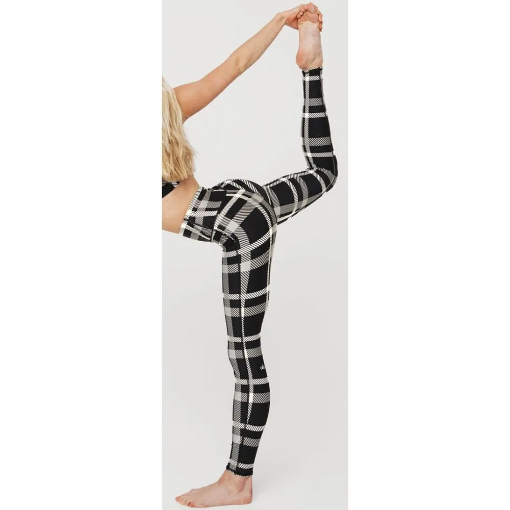 Alo High-Waist Airlift Magnified Plaid Leggings Black Ivory Hi-Rise Waisted Pant - Image 6