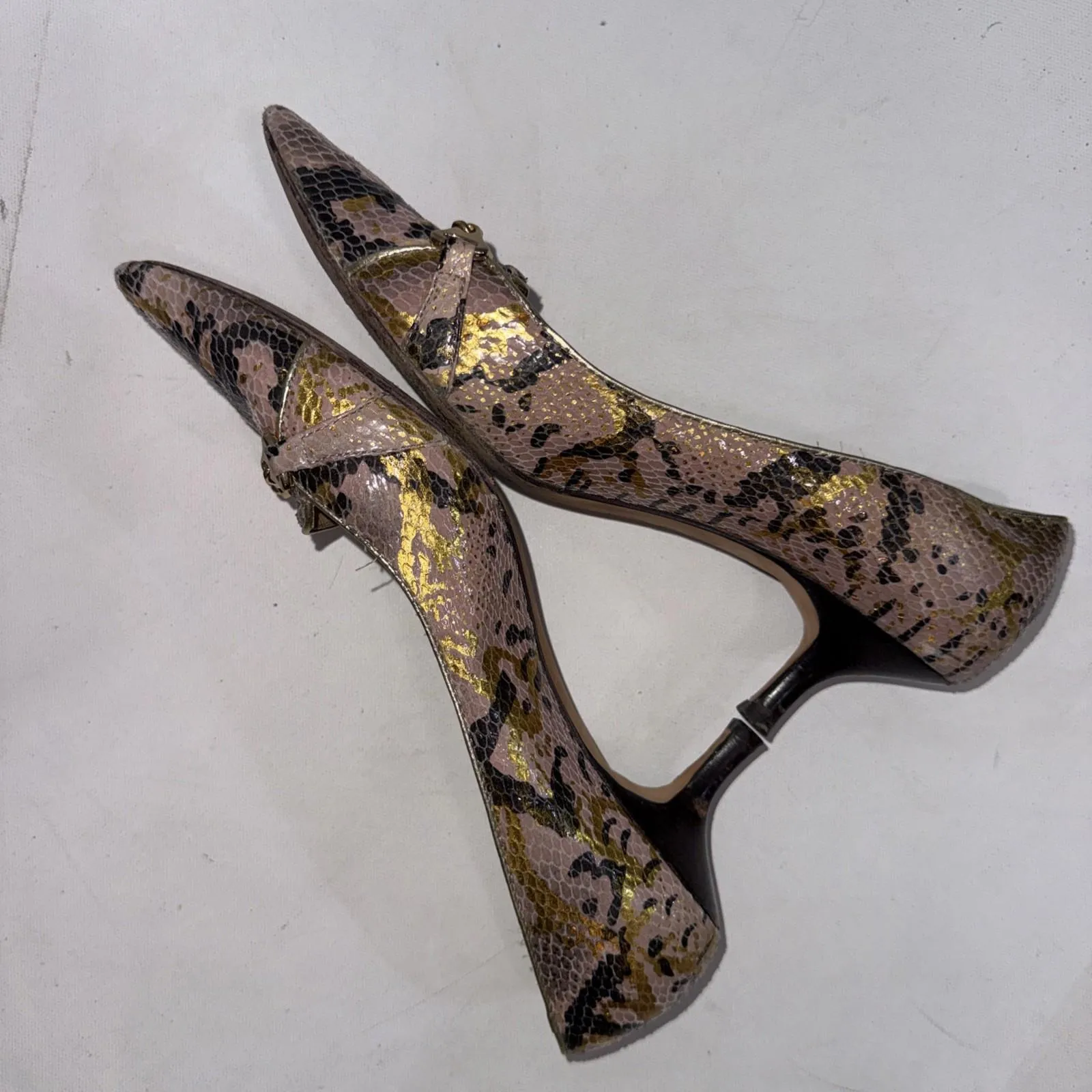 Michael Kors Heels Snake Skin Leather 2" Kitten Heels MK Logo Chain Women's 8M - Image 9