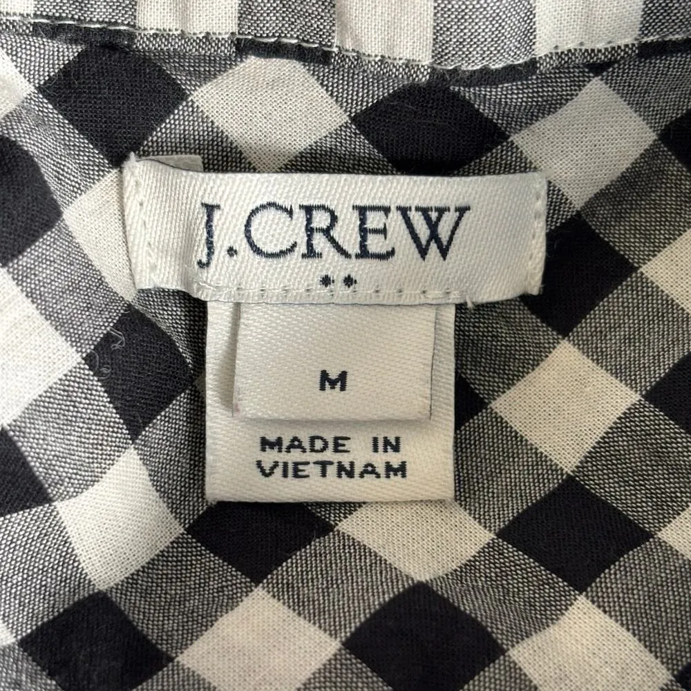 J Crew Gingham Plaid Tie Front Cropped Button Down Shirt Medium Black White - Image 8